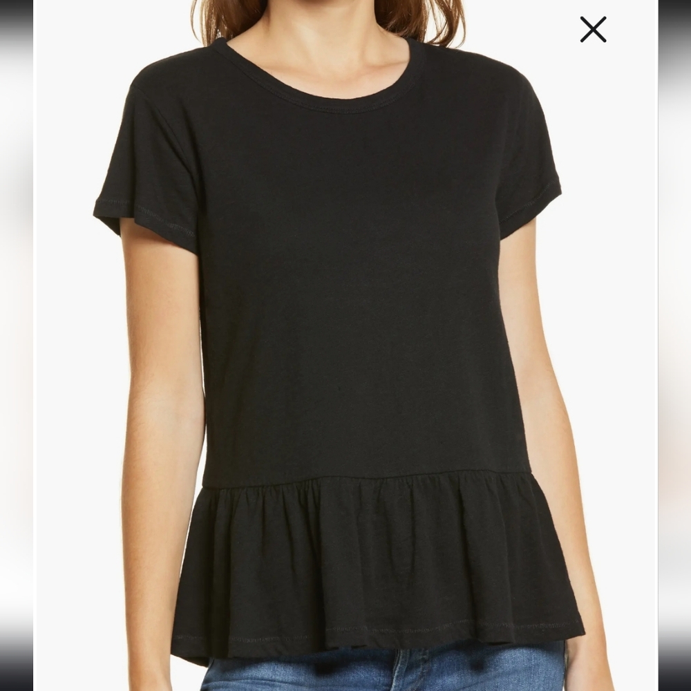 EUC Nordstrom Caslon Black Size XS Peplum Tshirt Top!